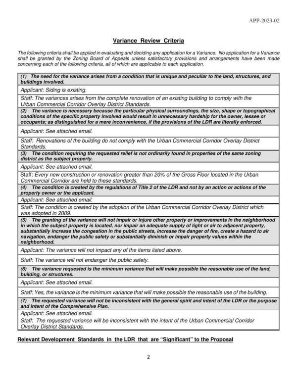 Variance Review Criteria