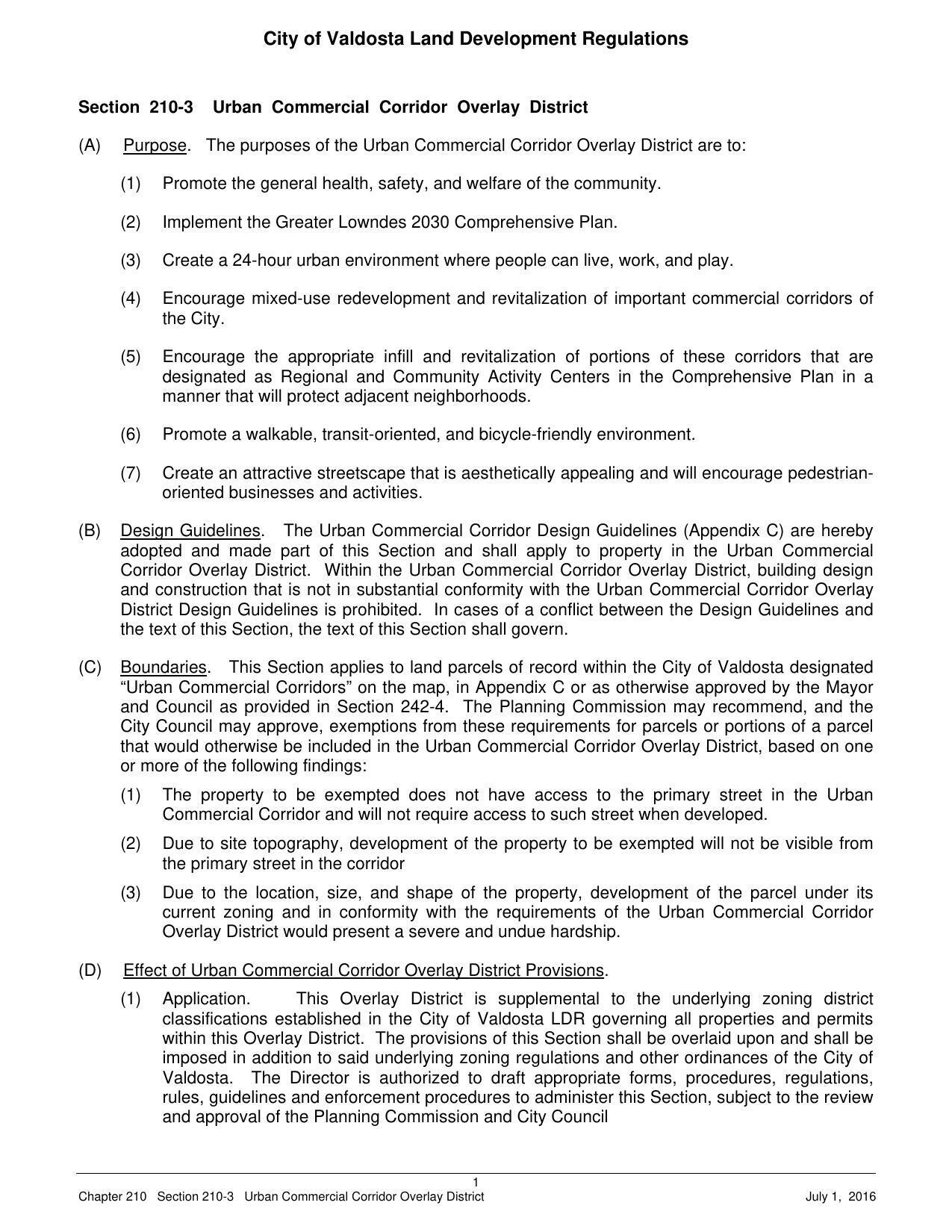 Section 210-3 Urban Commercial Corridor Overlay District