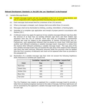 [Relevant Development Standards (6)(a) Variable message boards will only be permitted in the C-C or C-H zoning districts, and only in conjunction with a legally permitted frestanding sign or billboard.]